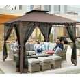 thumbnail image 5 of COBIZI Easy Assembly Outdoor Furniture Patio Canopy,10x10 Outdoor Gazebo with Mosquito Netting,Shade Tent for Party, Backyard, Deck, Patio Lawn & Garden,Brown, 5 of 15
