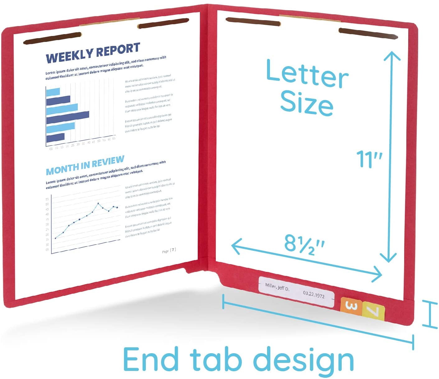 50 Red End Tab Fastener File Folders - Reinforced Straight Cut Tab - Durable 2 Prongs Designed to Organize Standard Medical Files, Receipts, Office Reports, and More - Letter Size, Red, 50 Pack