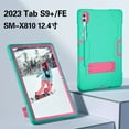 thumbnail image 2 of SaniMore Hybird Case for Samsung Galaxy Tab S9 Plus/X810/X816B/S9 FE Plus, Rugged Heavy Duty Protective Cover Hidden Kickstand Dual Angle Stand Shockproof Anti-drop Shell, Mint+Rose, 2 of 7