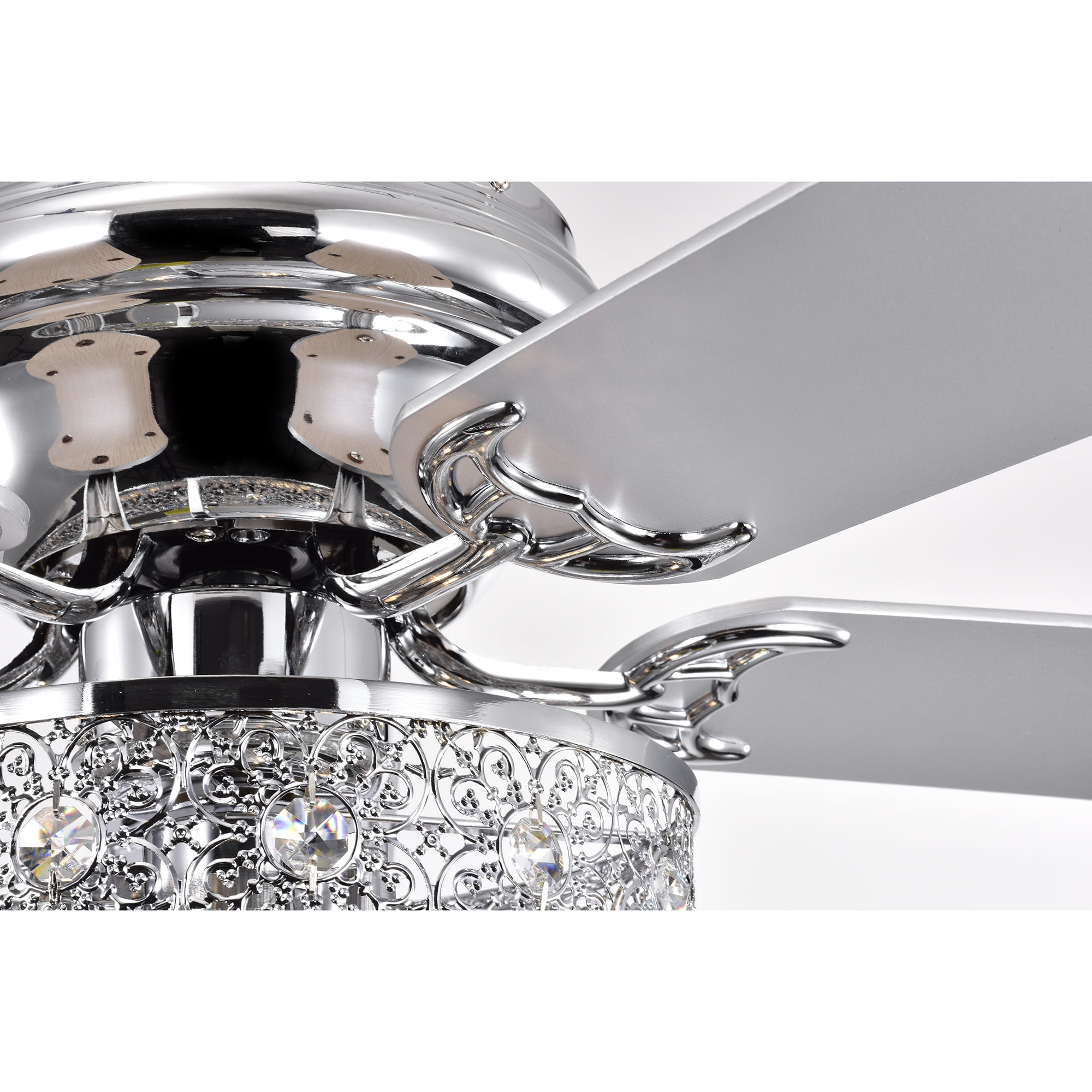 Branson Chrome 52-Inch 3-Light 3-Tier Metal & Crystal Drum Shade Lighted Ceiling Fan