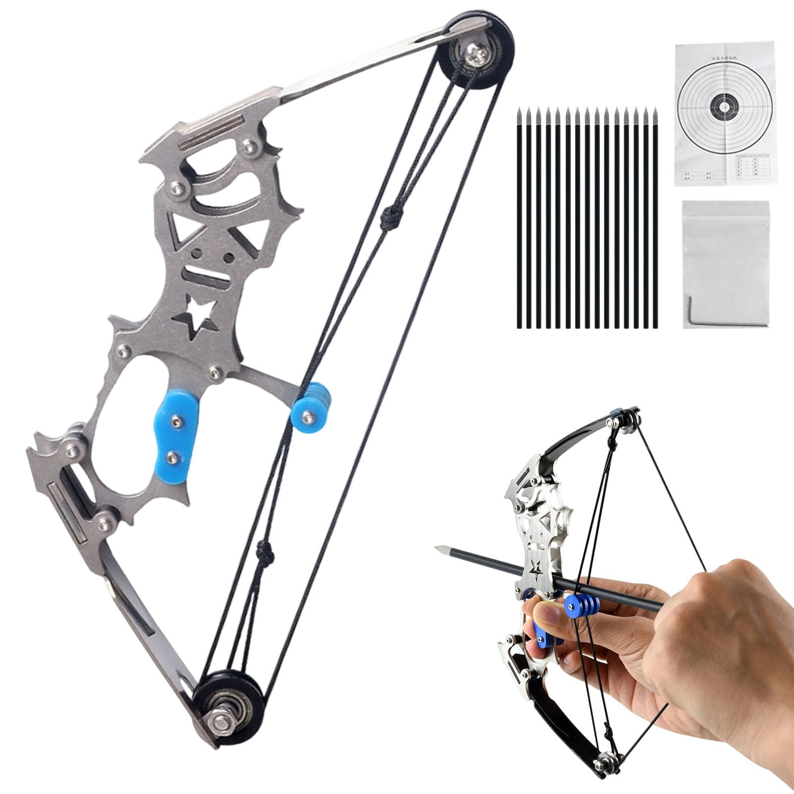 7.5" Compound Bow and Arrow Set, Archery Bow Set Left and Right Hand, Cool Gadget, RH/LH, for Target Shooting Outdoor Sports Fun Games