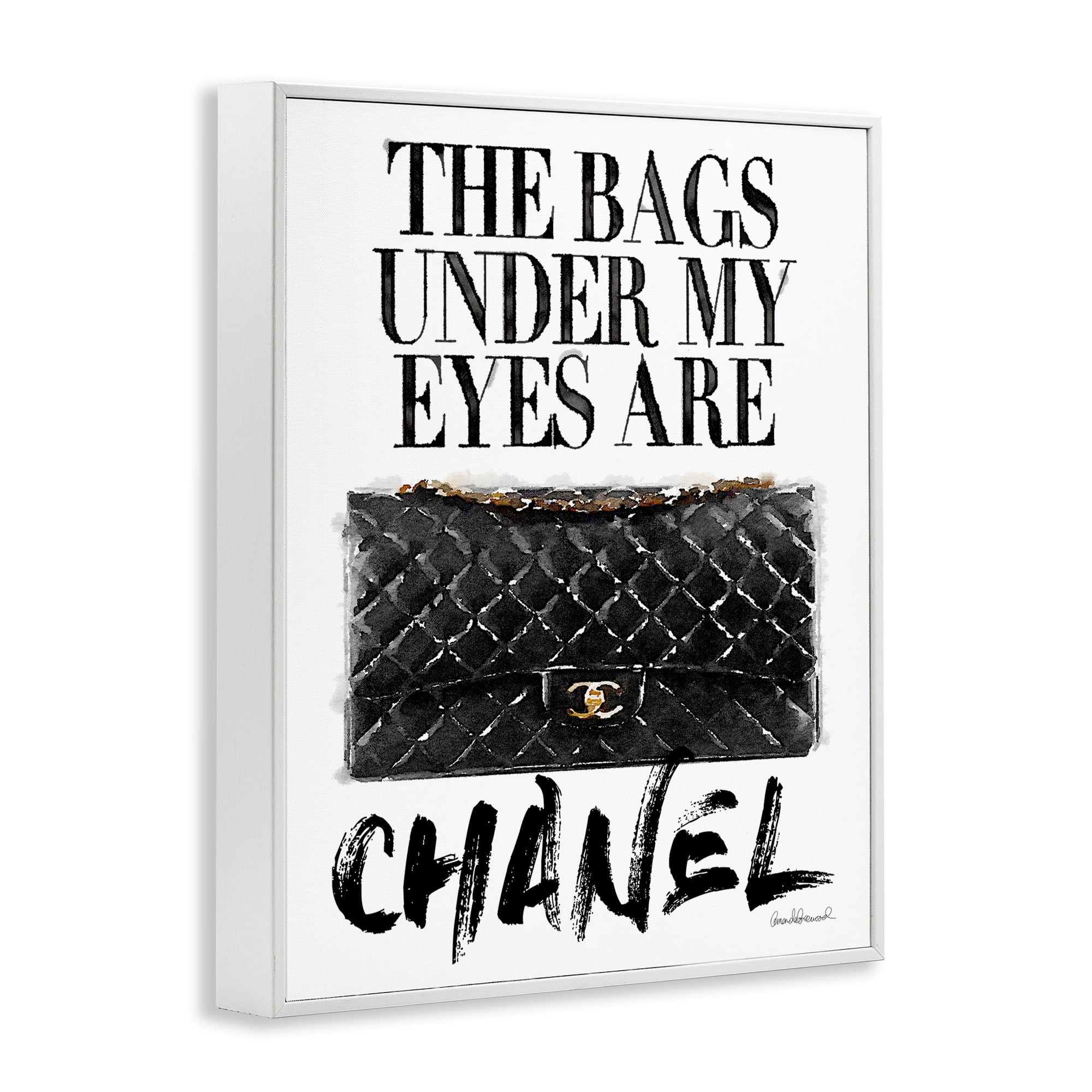 Stupell Industries Glam Bags Under My Eyes Black Bag Graphic Art White Framed Art Print Wall Art, 11x14, by Amanda Greenwood