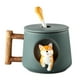 thumbnail image 1 of Taza de café de cerámica, taza con patrón de animal Shiba Inu 3D, mango de diseño de madera interesante y cuchara a juego, muy adecuada para regalos, 420 ml., 1 of 5