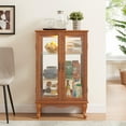 thumbnail image 3 of 2 Doors Curio Cabinet with Tempered Glass Doors, Curio Cabinets with Mirrored Back Panel and Adjustable Shelves, Lighted Display Cabinet for Home, Office Light Bulb Included Oak, 3 of 16