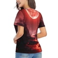 thumbnail image 3 of Vsdgher Red Moon Lava Women Shirts V Neck Short Sleeve Tops T-Shirt Basic Tees, S to 3XLX-Large, 3 of 5
