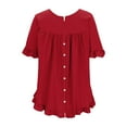 thumbnail image 5 of Royisotas Short Sleeve Tops for Women Summer Red Casual Shirts Solid Color Ruffled Crew Neck Women's Tshirts, 5 of 5