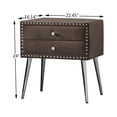 thumbnail image 5 of Royard Oaktree Upholstered Nightstand with 2 Drawers, Button-tufted Velvet Bedside Tabel with Silver Rivet, Modern Sofa End Side Table with Metal Legs for Living Room Bedroom, Brown, 5 of 5