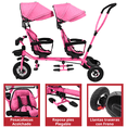thumbnail image 4 of Triciclo Doble para Niños Asiento Giratorio Gemelar Luz Sonido Cinturón de Seguridad Llantas de Goma Apto a partir de 1 Año - Rosa, 4 of 7