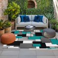 thumbnail image 2 of Modern Turquoise Grey Outdoor Rug for Patio/Deck/Porch, Non-Slip Large Area Rug 5 x 7 Ft, Abstract Geometric Color Blocks Indoor Outdoor Rugs Washable Area Rugs, Reversible Camping Rug Carpet Runner, 2 of 8