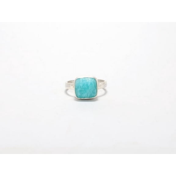 Heaven Crafts Green Square Shape Amazonite Ring 925 Sterling Silver Handmade Stacking Ring For Women