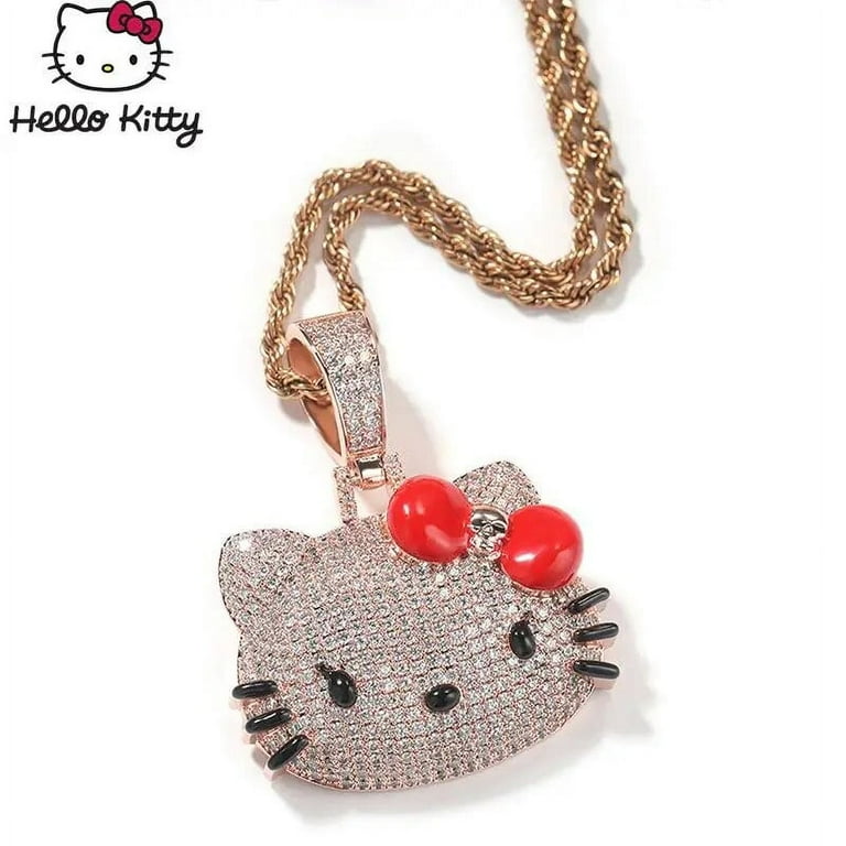 Cartoon Y2K Hello Kitty Pendant Necklace Sanrioed Anime Kawaii Cute Cat Jewelry Diamond Hip Hop Trend Men and Women Upscale Gift
