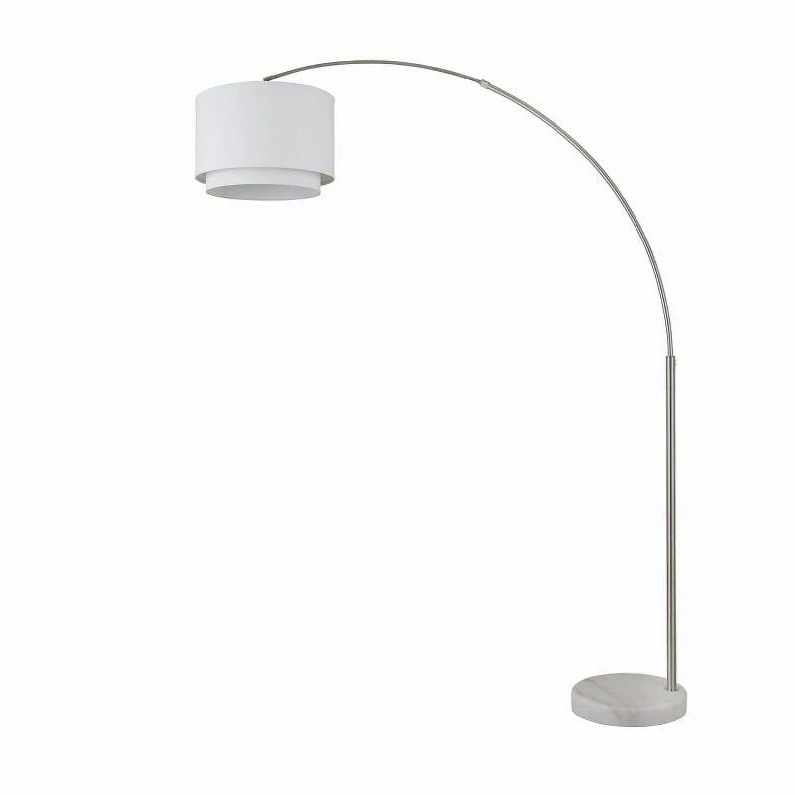 FC Design 81" Adjustable Height Arched Floor Lamp with White Double Drum Shade and White Marble Base