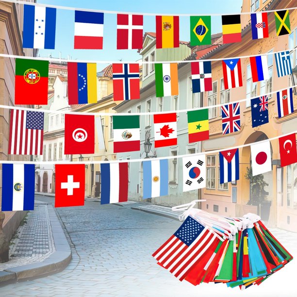 Yanonmyfd 100 Countries String Flag – 84Ft World Flag Banner for Party Decorations, Sports Clubs, Classrooms, Bars, and Festivals – International Bunting for Global Celebrations