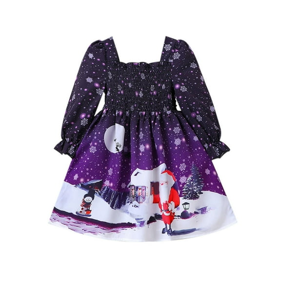 XEGLSBU Girls Dresses Size 14-16 Casual Toddler Girls Long Sleeve Christmas Cartoon Prints Dress Princess Dresses Clothes Little Girls Dresses 4T Purple Size 18-24 Months