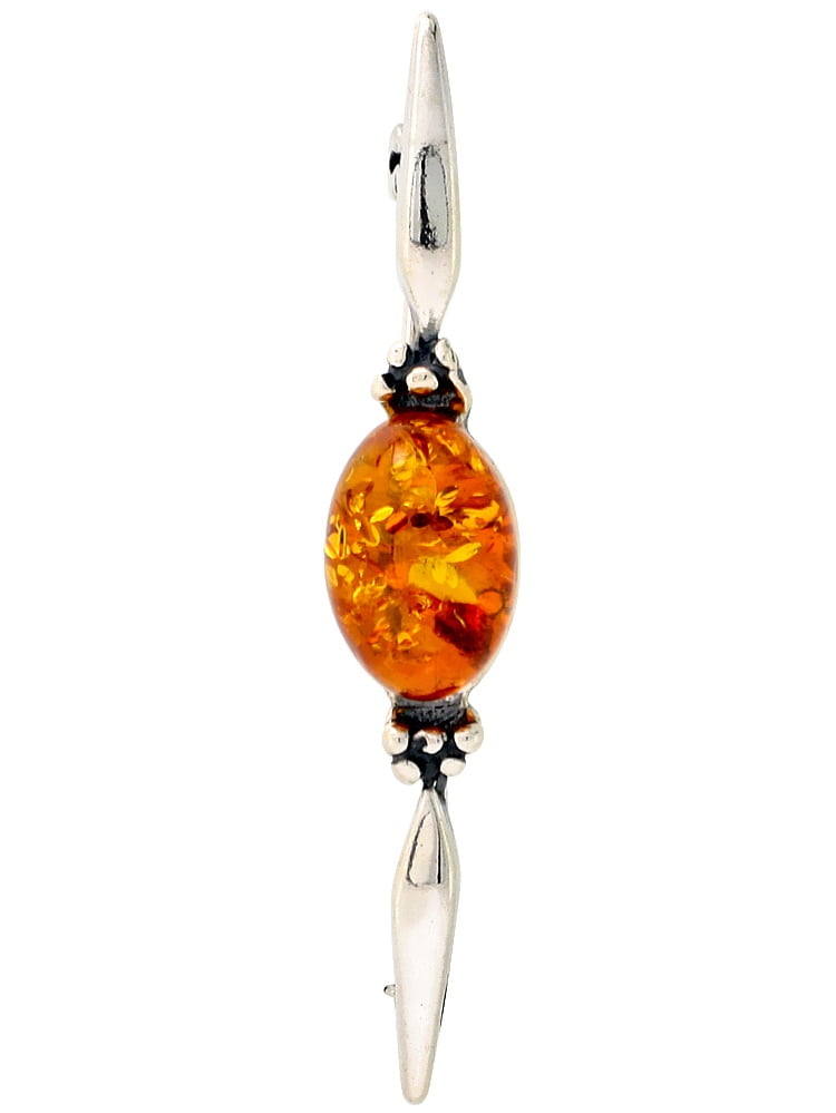 Sterling Silver Oval Cabochon Russian Baltic Amber Brooch Pin, 13 16 inch wide by WorldJewels
