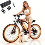 XKJ Electric Bike for Adults, 26”Electric Mountain Bike 48V 12AH Battery & LCD Display,750W Motor,7-Speed,20MPH, Lightweight Ebike for Teens,40 Miles, Full Suspension,UL2849