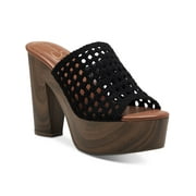 JESSICA SIMPSON Womens Black 1-1/2" Platform Woven Goring Shelbie Round Toe Block Heel Slip On Heeled Sandal 7.5 M
