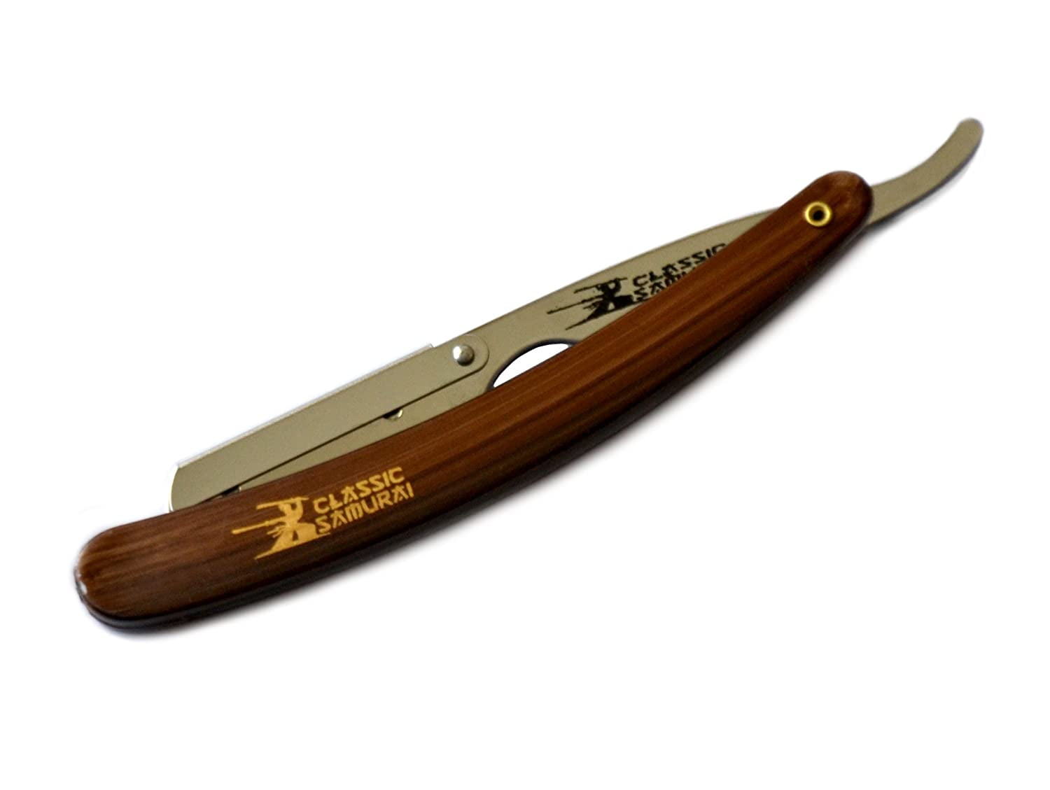 Classic Samurai Stainless Steel Men Shaving Set with CS-101 Brown Professional Barber Straight Edge Razor with 100 Lord Platinum Edge Razor Blades, Shaving Brush