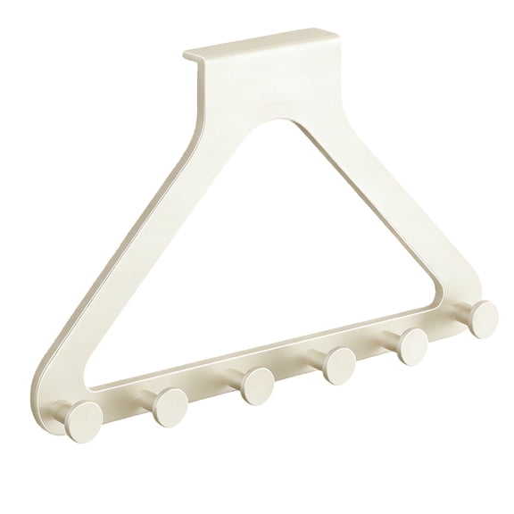 Over the Door 6 Hook Rack, Drill-Free, No Tools Required Robust Hanging Organizer, Space Saving Entryway Storage Hanger, Cream-Color PP Material, Silent Closet Organizer for Coats, Hats, Towels, Bags