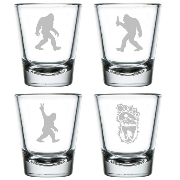 Set of 4 Shot Glasses 1.75oz Shot Glass Gift Bigfoot Sasquatch Collection