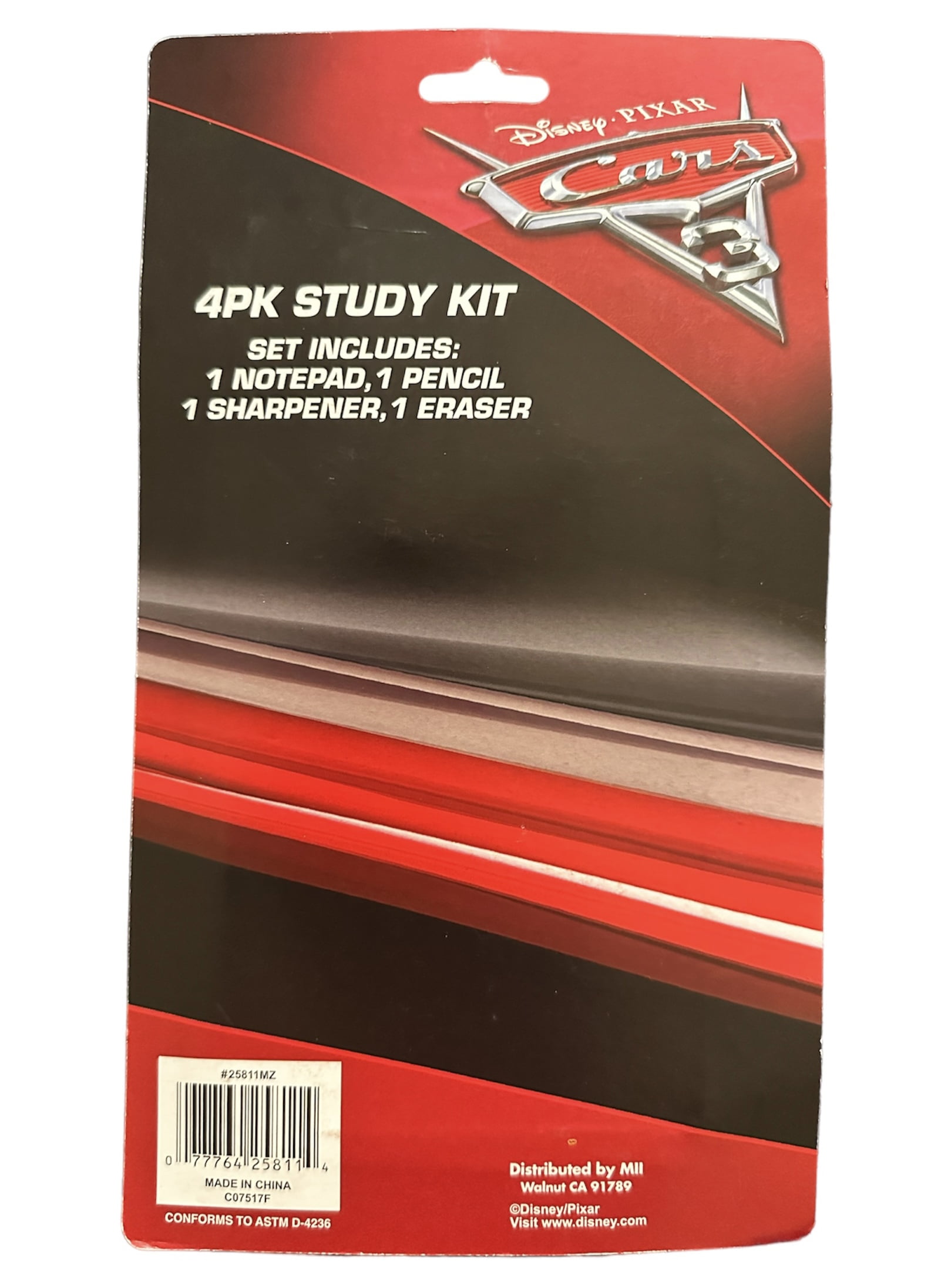 Disney Cars 4 Piece Study Kit Set - Notepad, Sharpener