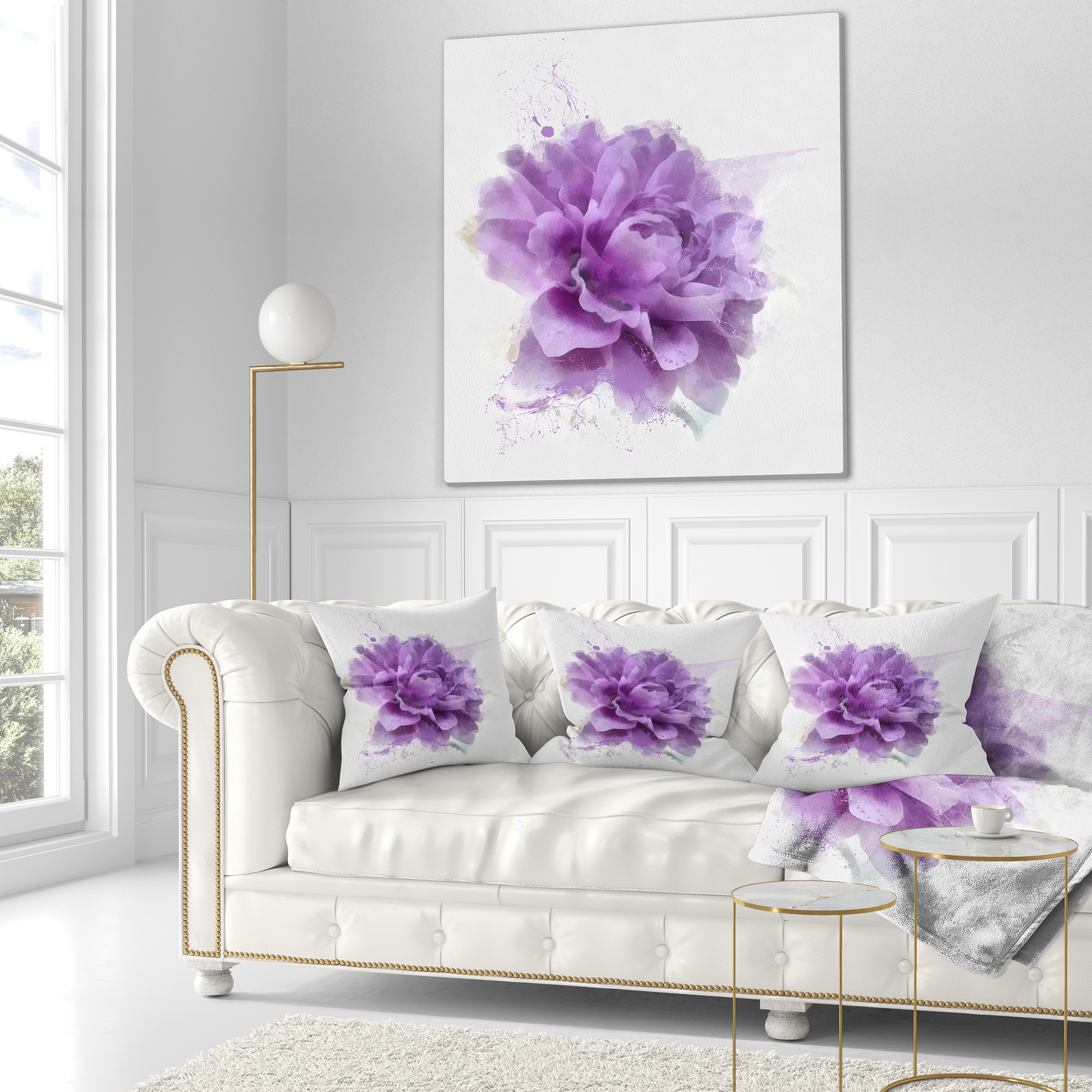 Designart Purple Rose Watercolor Illustration - Floral Throw Pillow - 18x18