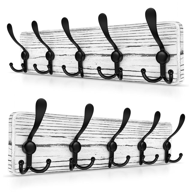 Sayoneyes Perchero Rústico Montaje en Pared 16 Orificios a Orificios Perchero de Pared de Madera Blanca de Pino Macizo Perchero Montado en la Pared con 5 Ganchos Tri Resistentes para Colgar Abrigos To