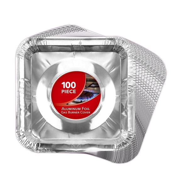 Gas Burner Covers (100 Pack) Disposable Aluminum Foil Square Stove Burner Liners