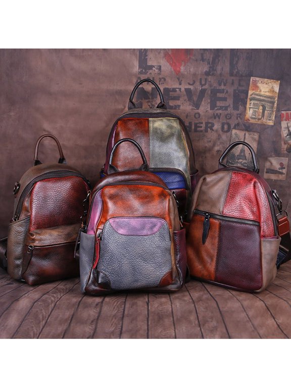 New leather backpack color contrast is hand rubbing bag,C3043