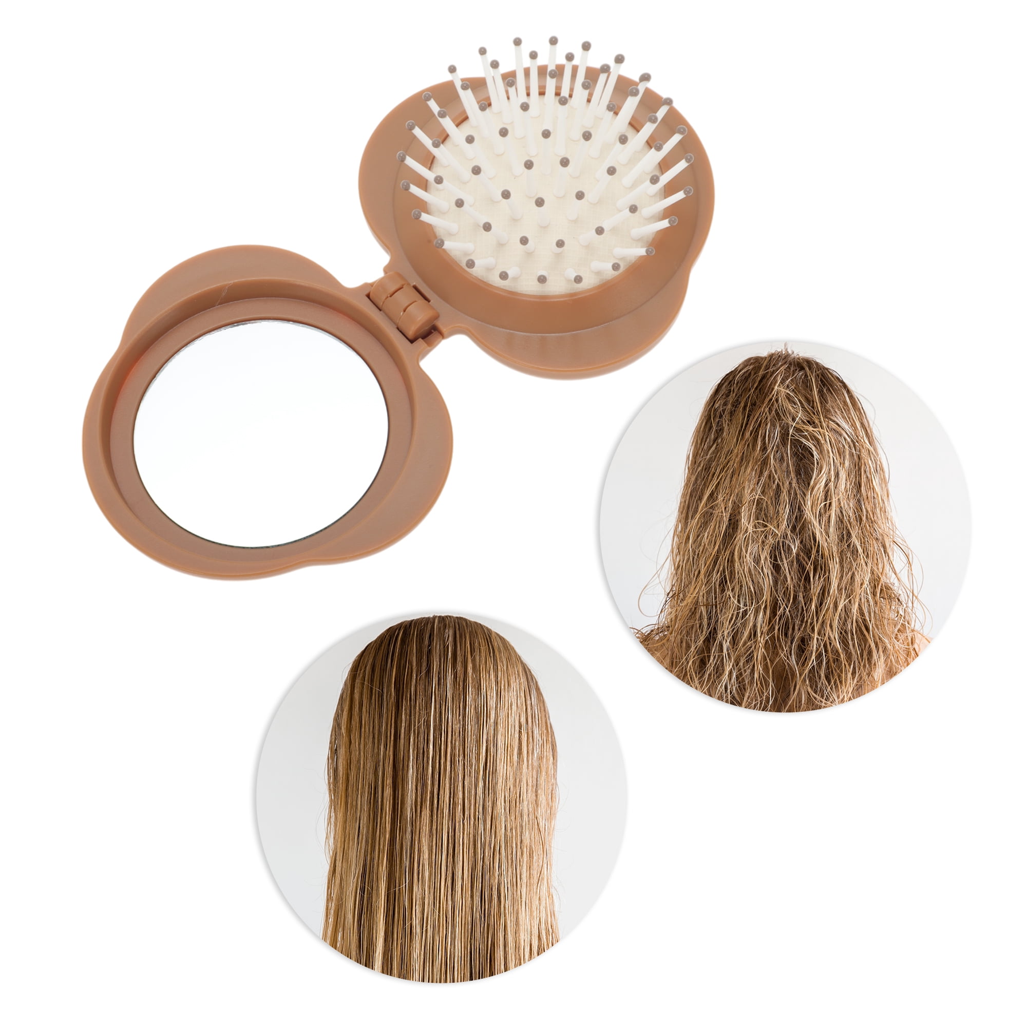 Unique Bargains 1 Pc Cute Durable Foldable Airbag Mirror Comb for All Hair Types Brown