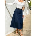 thumbnail image 2 of Blue Denim A-Line Midi Skirt High Waist Flared Casual, 2 of 26