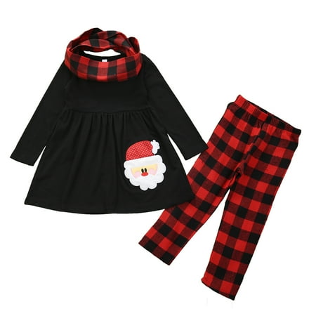 

Toddler Baby Girl Christmas Dress Outfit Casual Round Neck Santa Claus Dots Party Onepiece Clothing Sets for Little Girls