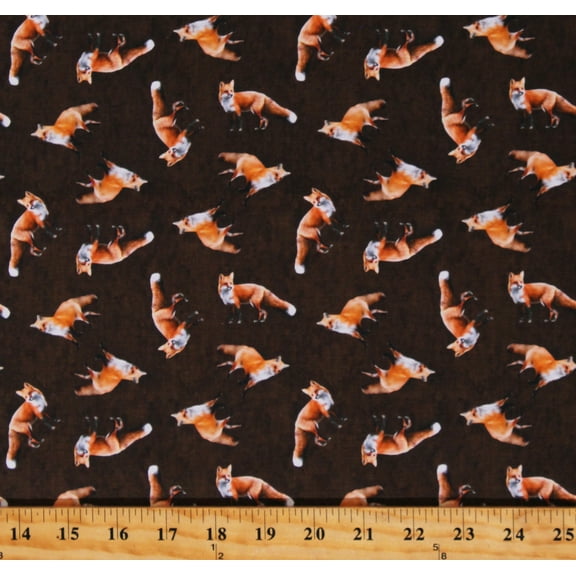Cotton Foxes Animals Forest Woodland Northwoods Back Country Brown Cotton Fabric Print by the Yard (Y3858-15BROWN)