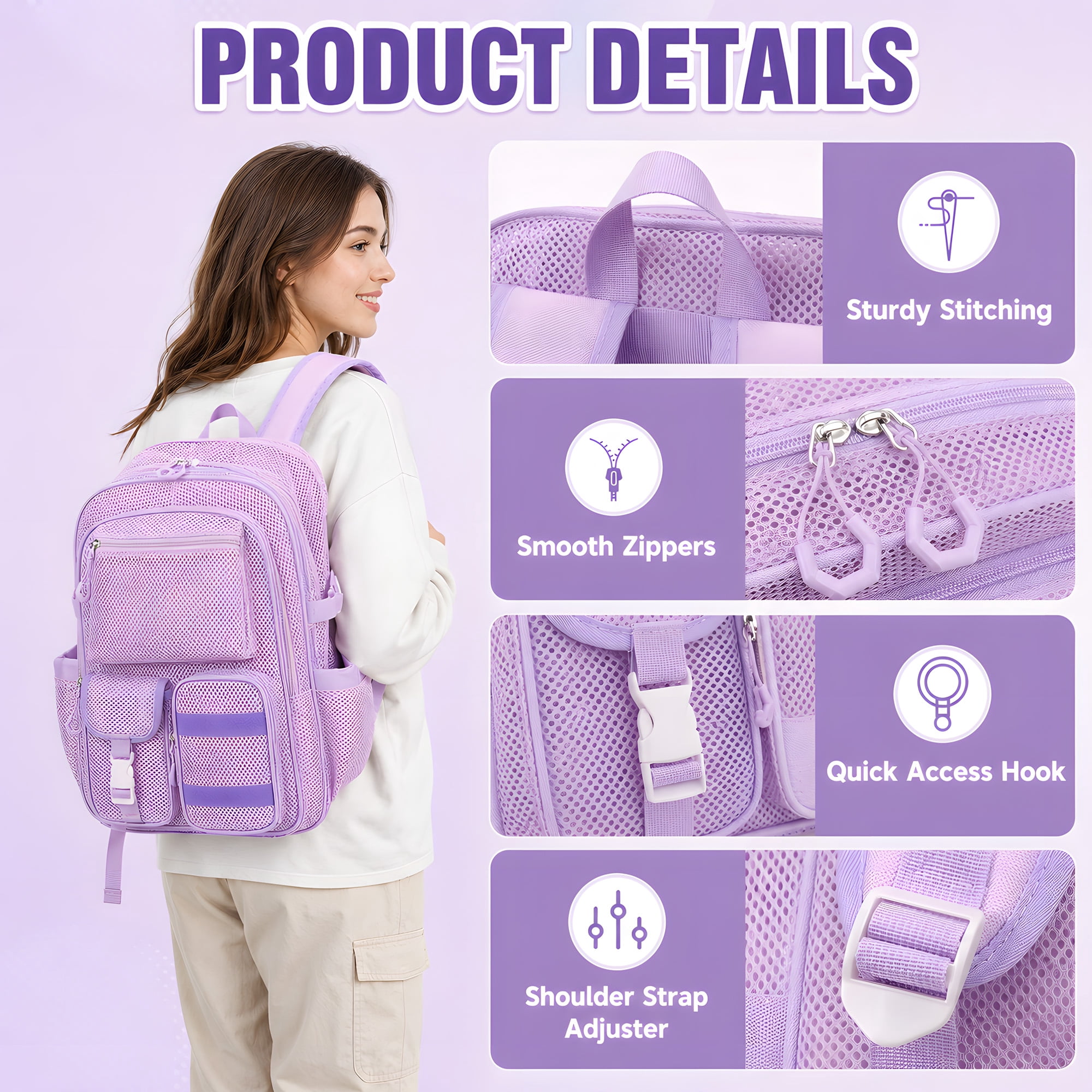 Soda Candy Heavy Duty Mesh Backpack See Through School Bookbag for School Swim Beach Travel