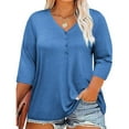 thumbnail image 2 of Posijego 3/4 Length Sleeve Women's Plus Size Tops Button V Neck Casual Shirts Plus Size Dressy Blouses, 2 of 7
