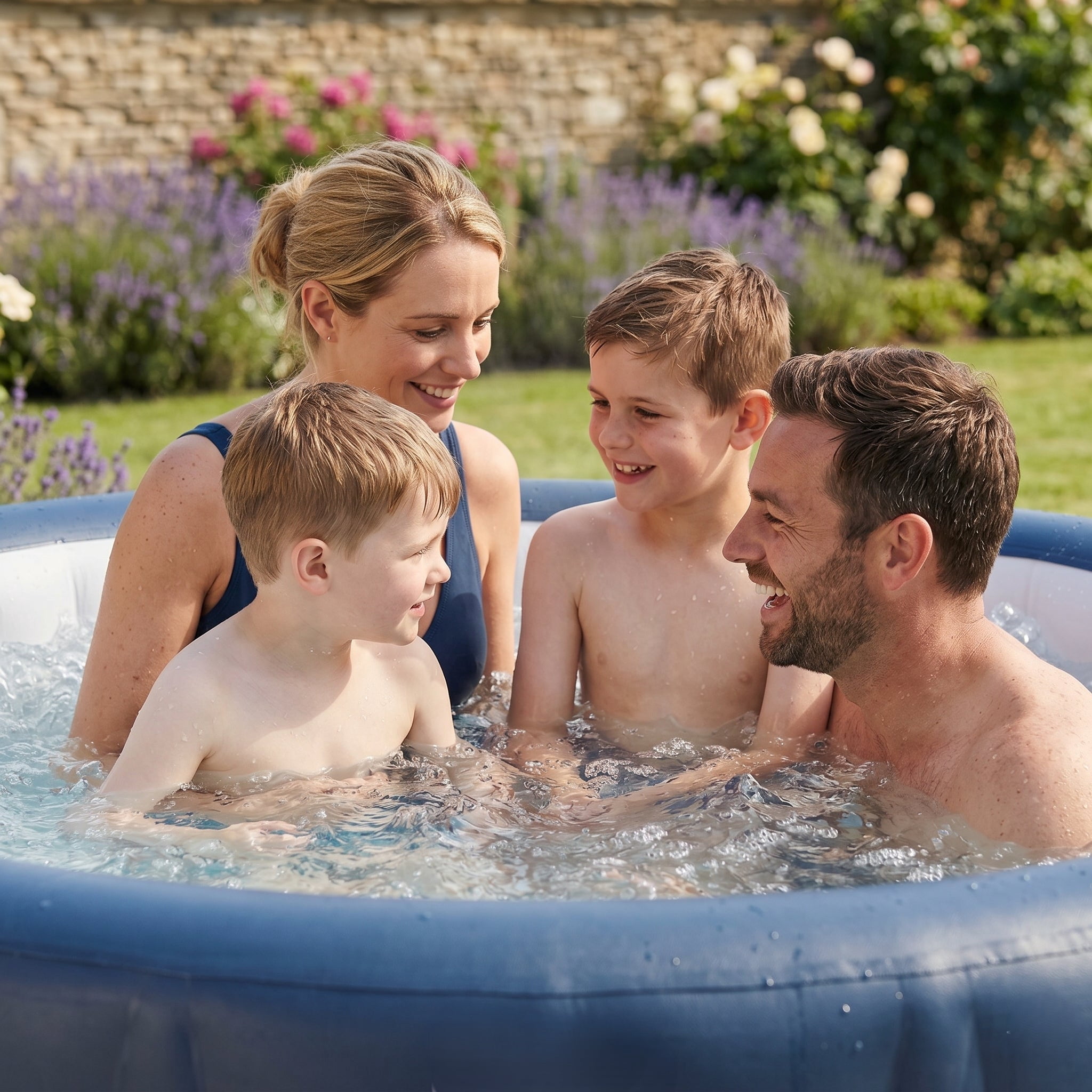 Wave Atlantic 6-Person Round Inflatable Hot Tub | 130-Jet Massage & Eco Heater | Navy | EnergySave Bundle