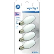GE Incandescent Night Light Bulbs, 4 Watts, C7 Bulbs, Small Base, Frosted Finish, 4pk