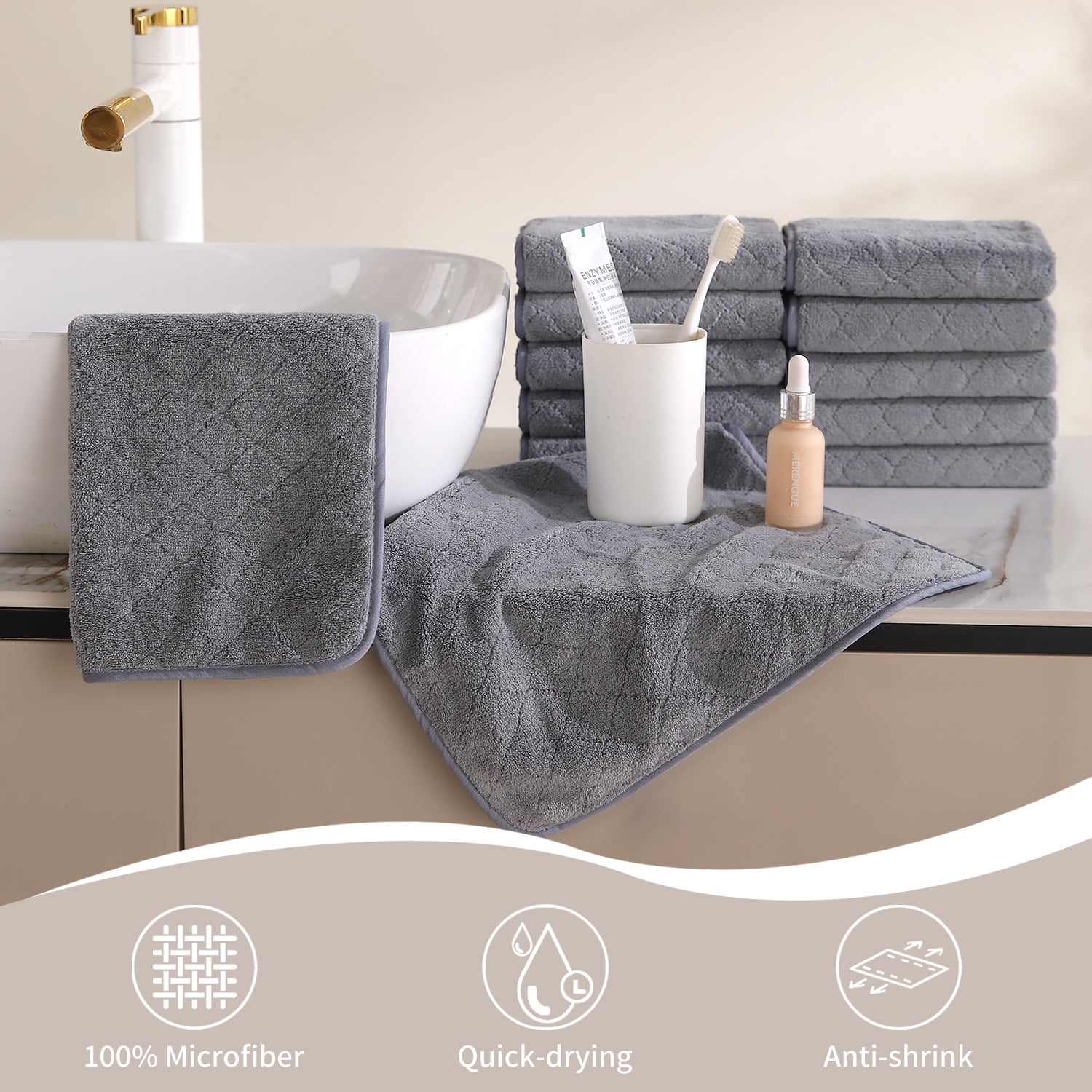 Jessy Home 24 Pack Dark Gray Washcloths for Bathroom 13x13 Inch Ultra Soft Hand Face Towels