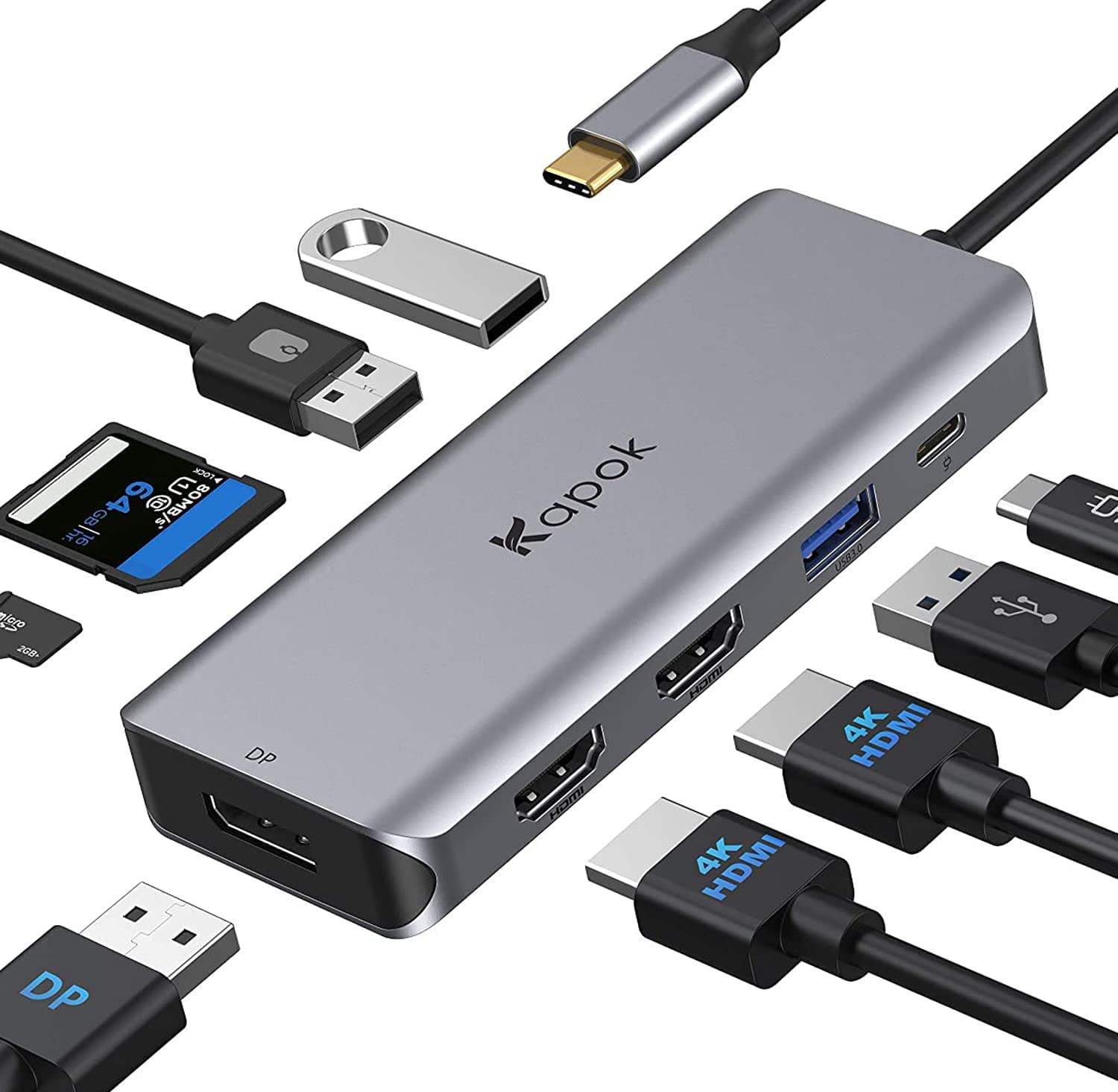 USB C Hub Dual HDMI, USB C Docking 