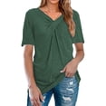 thumbnail image 3 of Qarigey Camiseta de mujer con cuello en V, camiseta de manga corta sólida, blusa de color en V, camiseta Prendas para la parte del cuerpo Verde oscuro S, 3 of 5
