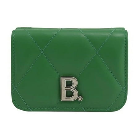 Balenciaga Touch Leaf Green Nappa Leather Quilted Mini Trifold Wallet 617781