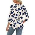 thumbnail image 4 of CYMMPU Loose Fit Crew Neck 3/4 Sleeve Blouses for Women Dressy Casual Fall Trendy Shirts Spring Tops Flower Printed Tunic Tops Lightweight Basic Tees Blue XL, 4 of 6