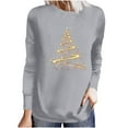thumbnail image 2 of Craaazy Christmas Shirts for Women Trendy Shining Christmas Tree Printed Casual Round Neck Loose Long Sleeve Womens Top Gifts for Women, 2 of 5