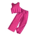thumbnail image 3 of Nwiuh Girls Clothing Set Casual Clothes Sleeveless Back Tank Crop Top and Wide Leg Pants with Pocket Outfits Hot Pink for Size 11-12 Years, 3 of 7