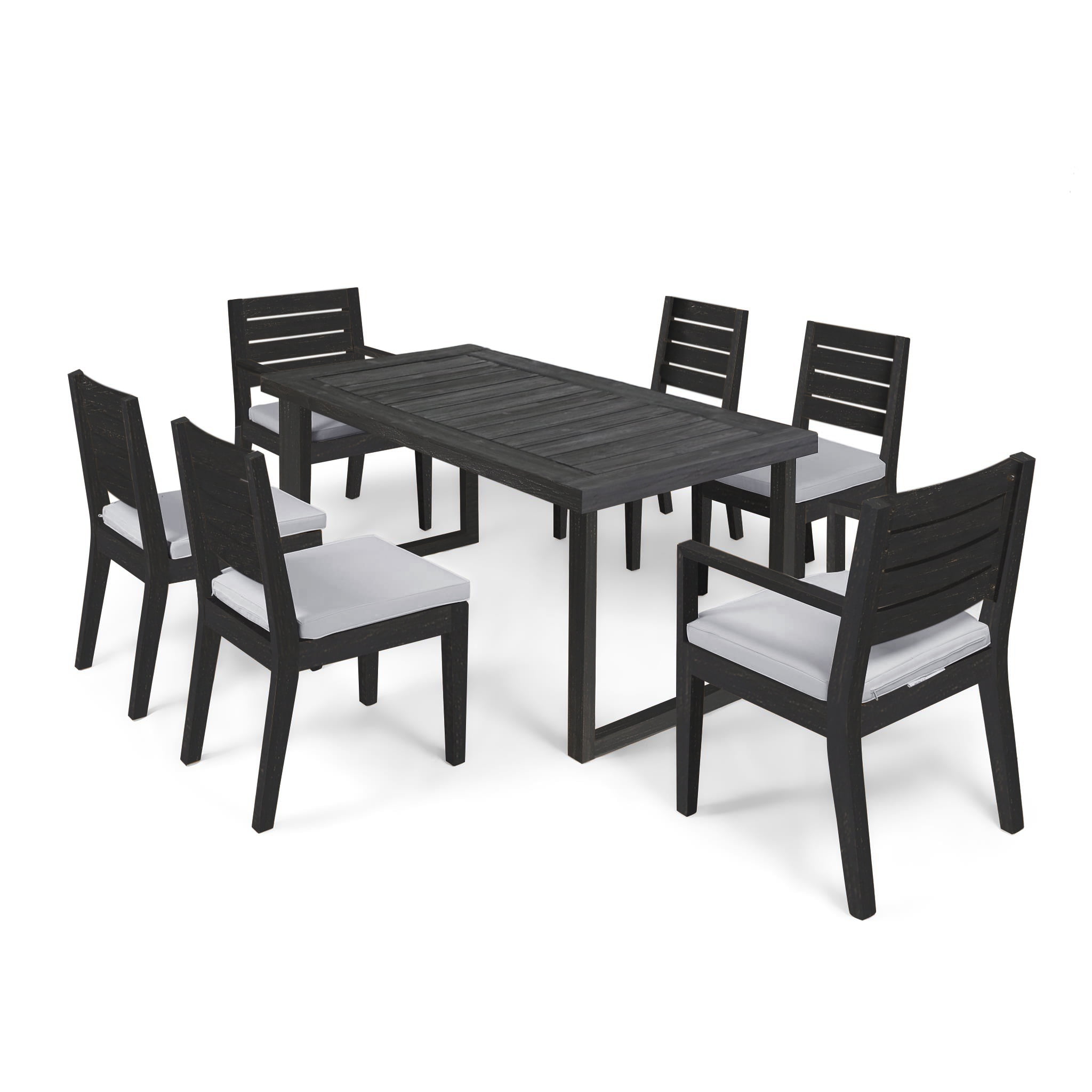Zoe Outdoor 7 Piece Acacia Wood Dining Set with Cushions Sandblast Dark Grey Light Gray Walmart