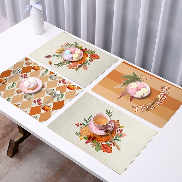 Thanksgiving Fall Linen Placemat Insulated Table Mat, Kitchen Dining Table Mat, Autumn Printed Aesthetic Design, Protects Against Heat, Decorative Home Dining, Fall Kitchen Table Mat, Extra