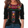 thumbnail image 2 of Women's Boho Floral Embroidered T Shirts Long Sleeve Crew Neck Tops Casual Bohemian Print Tees for Daily Wear and Vacation Outfits, 2 of 7