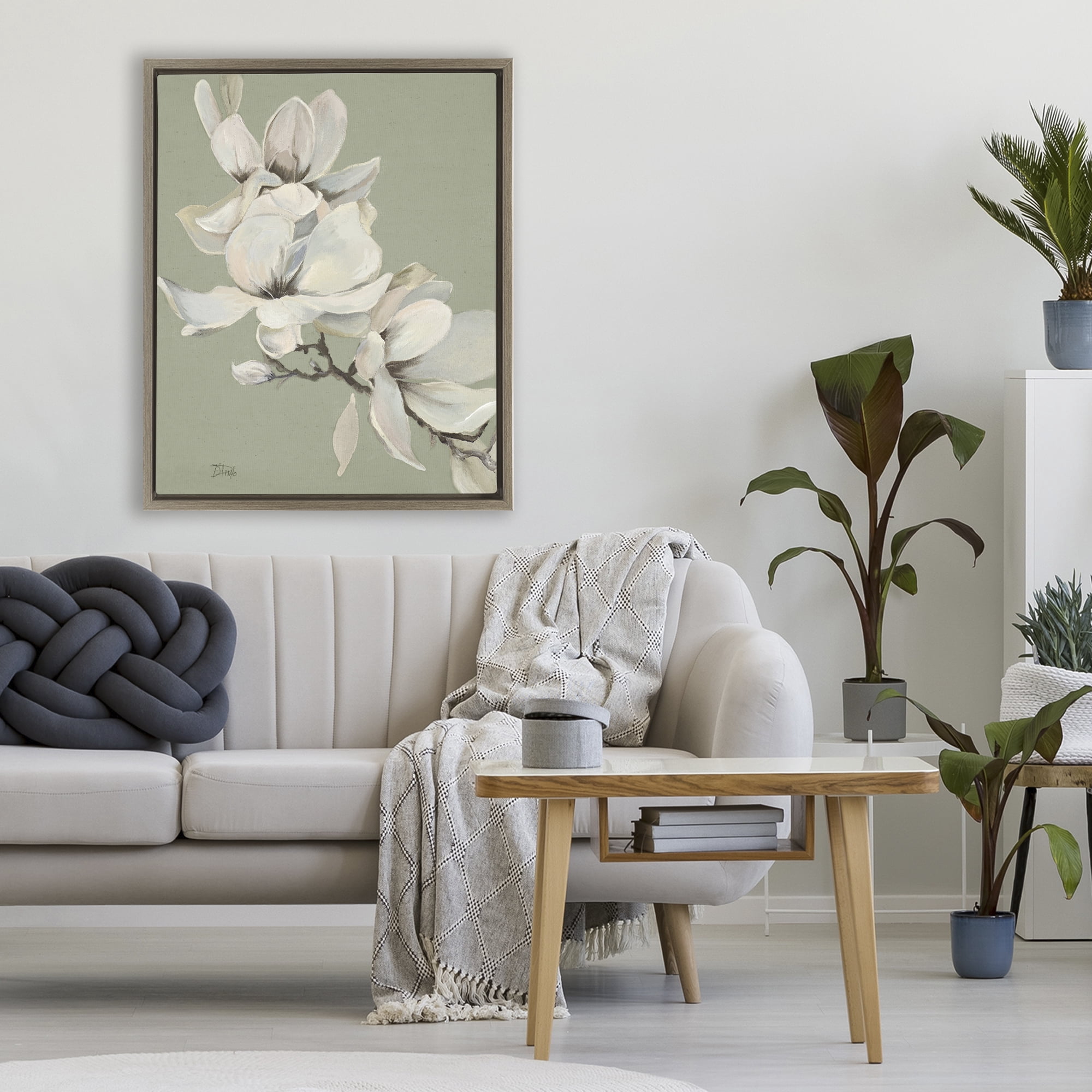 Stupell Industries Magnolias on Sage Florals Brown Framed Floater Canvas Wall Art, design by Patricia Pinto