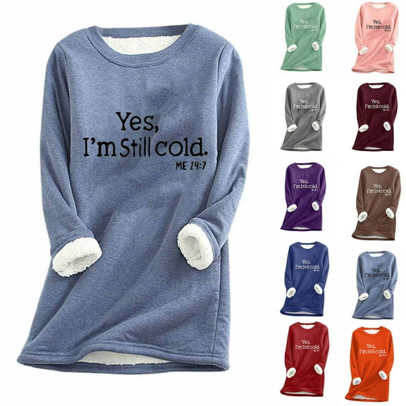 GERsome Women's Fleece Lined Sweatshirt Crewneck Letter Print Pullover Fall Winter Casual Long Sleeve Warm Tops S-XXL Brown/L