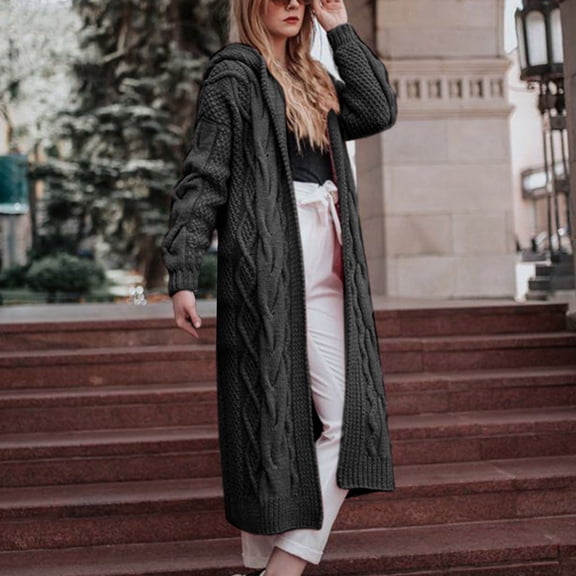 BVOFAR Long Cardigan Sweaters for Women Warm Cable Knit Open Front Sweater Coats Plus Size Long Sleeve Hooded Cardigans Fall Winter Outfits